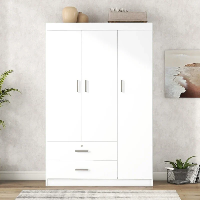 3-Door Wardrobe With 2 Drawers, Shelves And Hanging Rail