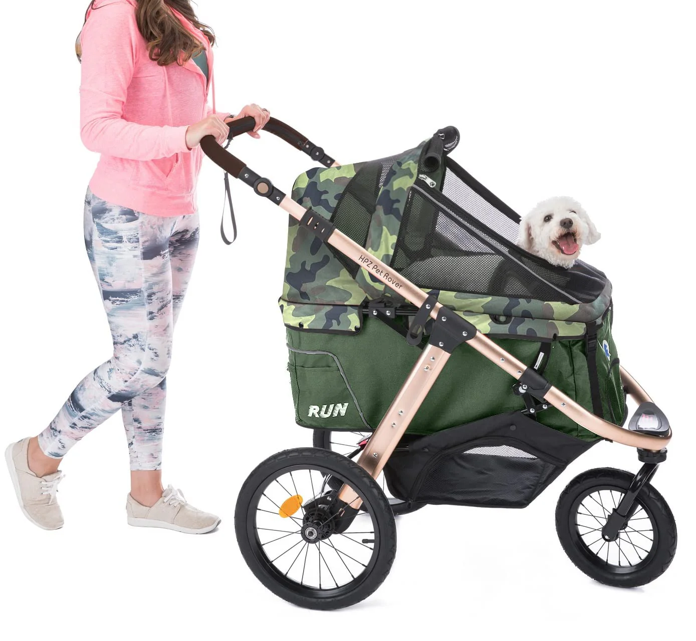 HPZ-PR America Pet Rover Run Jogging Pet Stroller, 50 lbs, Camo Green – B08R9KCWW1