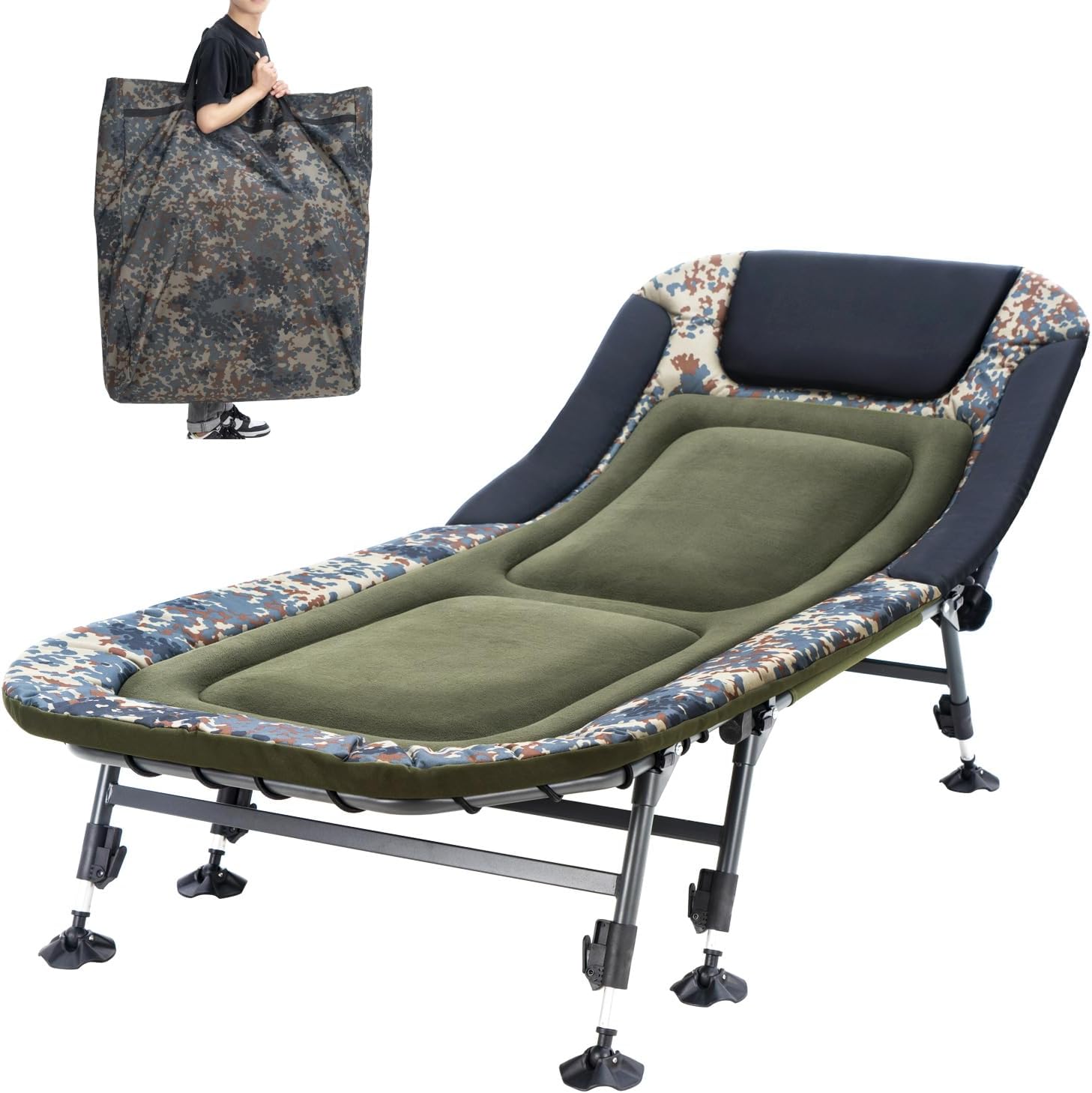 Folding Camping Cot for Adults With Carry Bag, 330 lbs, 79 x 33 x 15.7-17.7 in – Adult Cot
