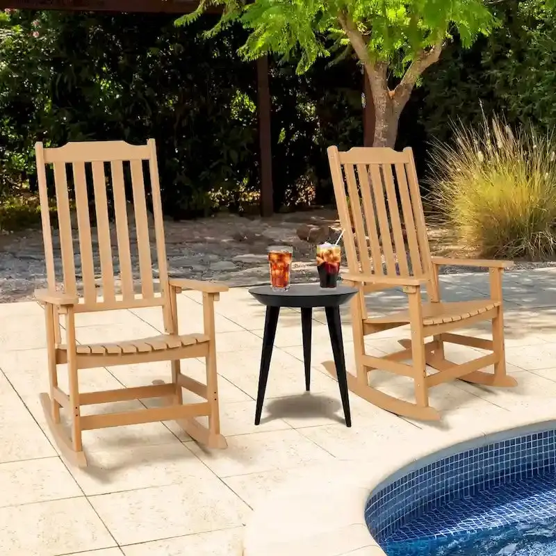 Vrakae All-Weather High-Back Patio Rocking Chairs, 2-Piece Set – 21 x 34.6 x 46 in