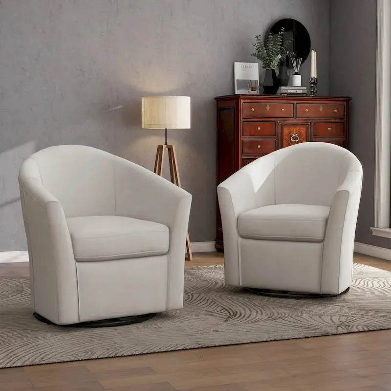Set Of 2 Modern Swivel Barrel Chairs With 360-Degree Rotation