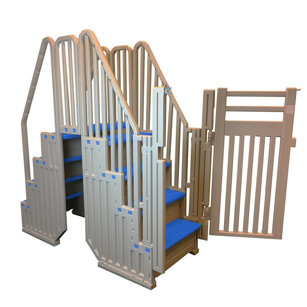 Confer Above Ground Pool Steps With Blue Safety Closure – Warm Gray