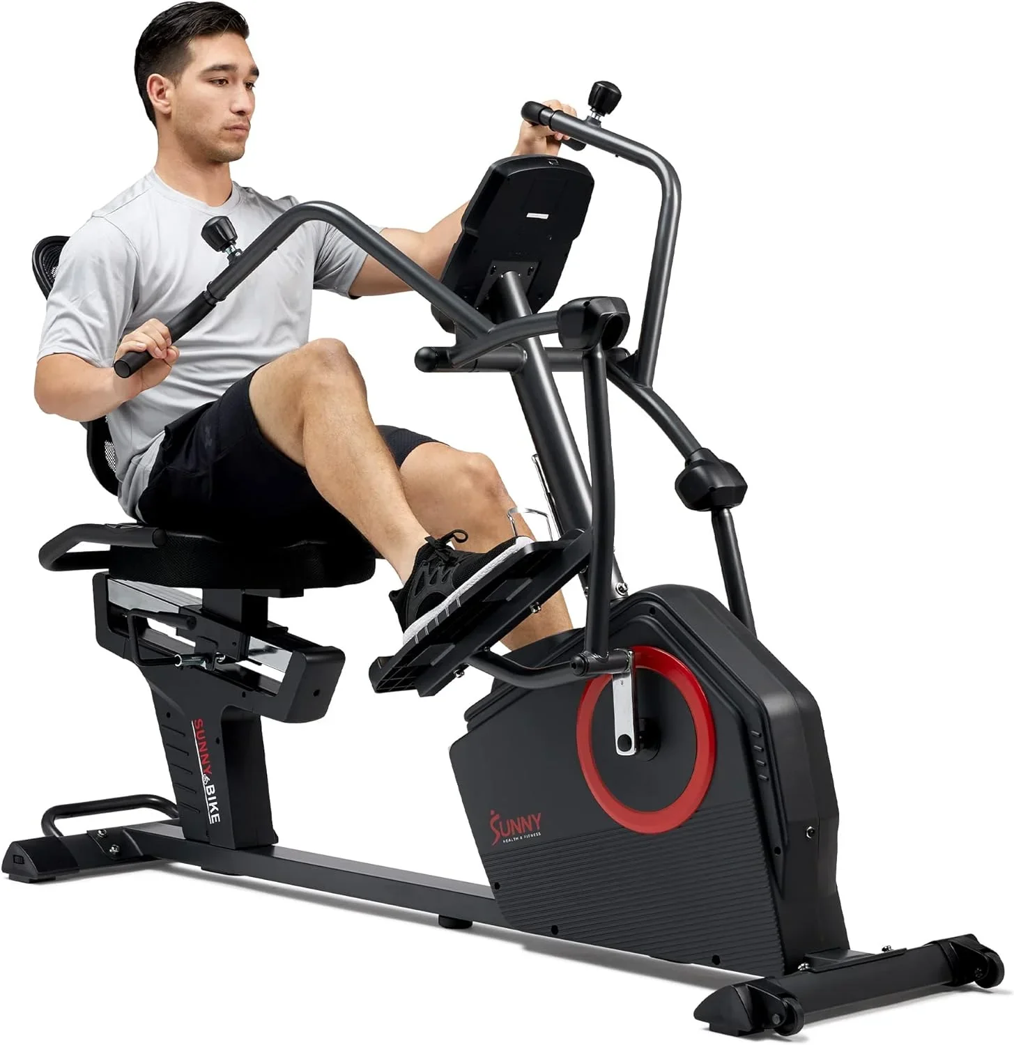 Sunny Health & Fitness Electromagnetic Recumbent Cross Trainer Elliptical Bike With Arm Exercisers – SF-RBE4886SMART