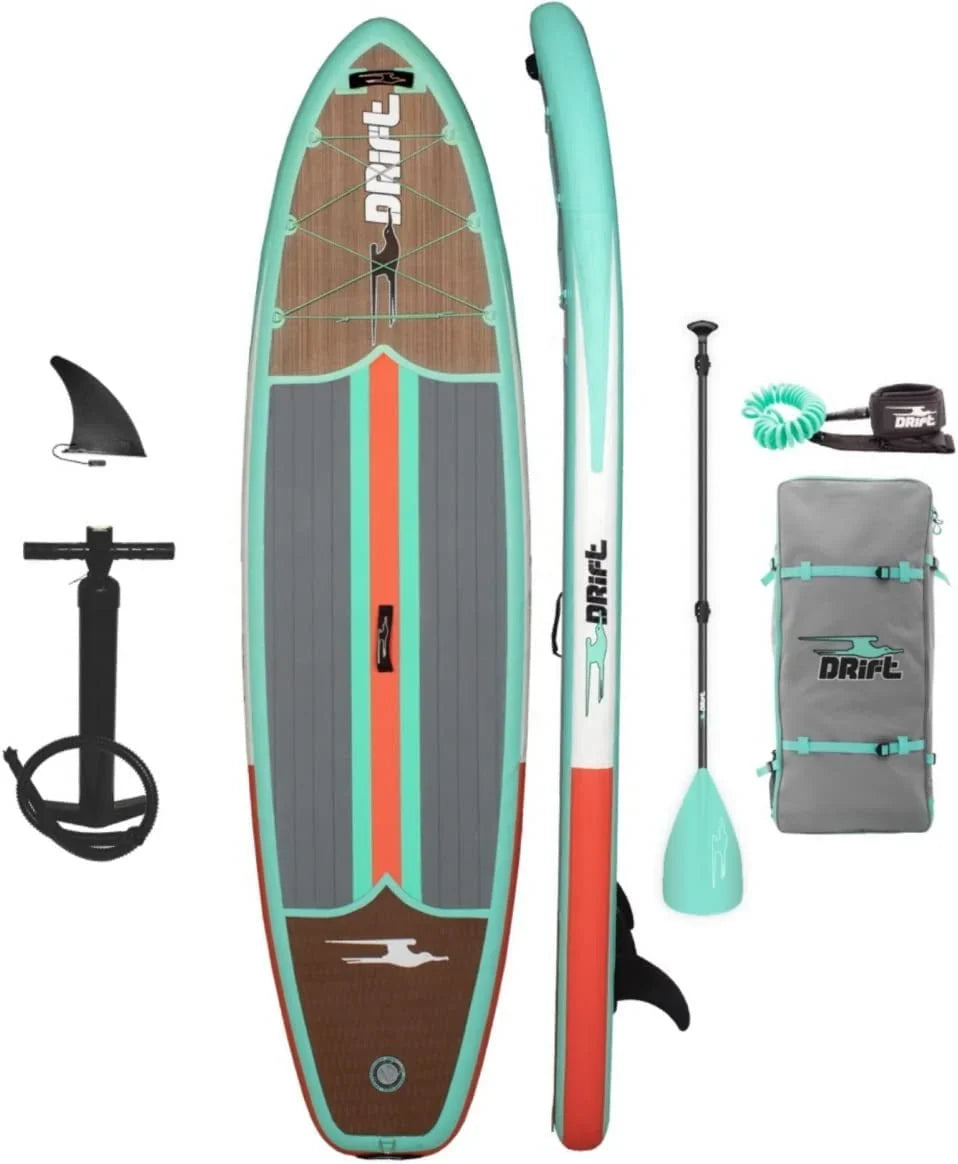 Drift Aero Inflatable Stand Up Paddle Board With Accessories, Classic Woodgrain, Adult, 10’8″