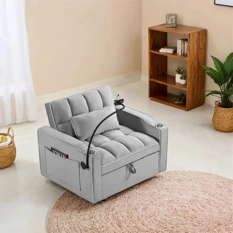 Convertible Sleeper Chair With USB And Type-C Ports – Black Or Grey