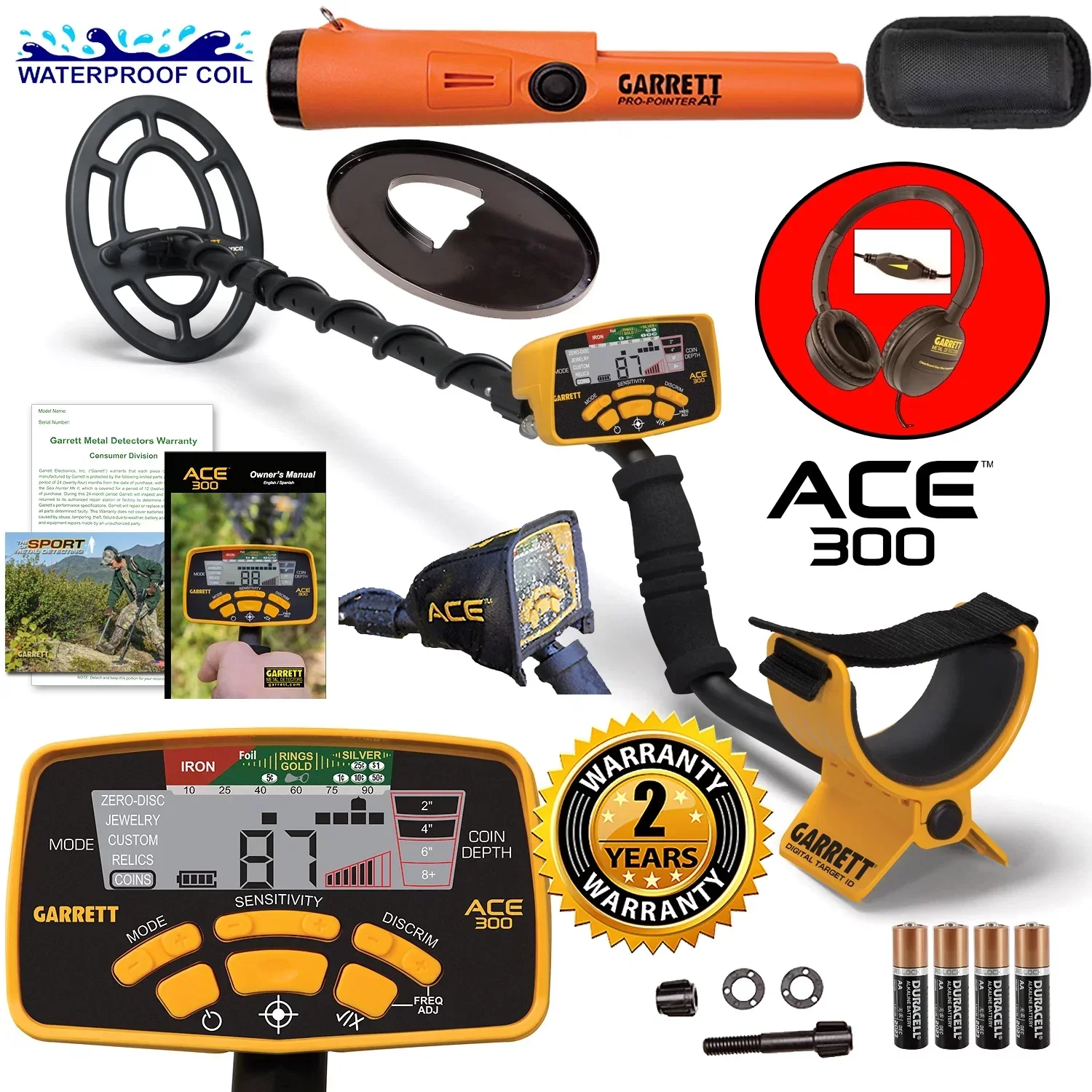 Garrett ACE 300 Metal Detector With 7 x 10 in PROformance Search Coil And Pro-Pointer AT