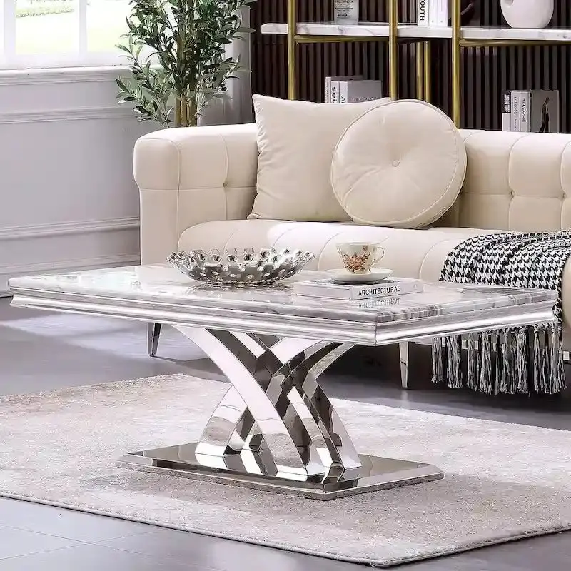 Rectangular Coffee Table, 48-Inch X-Base With Pedestal Support