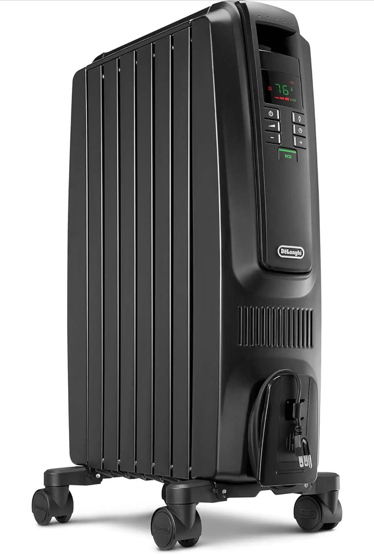 Oil-Filled Radiator Space Heater – 1500W, Adjustable Thermostat, 3 Heat Settings, Timer, White, Black