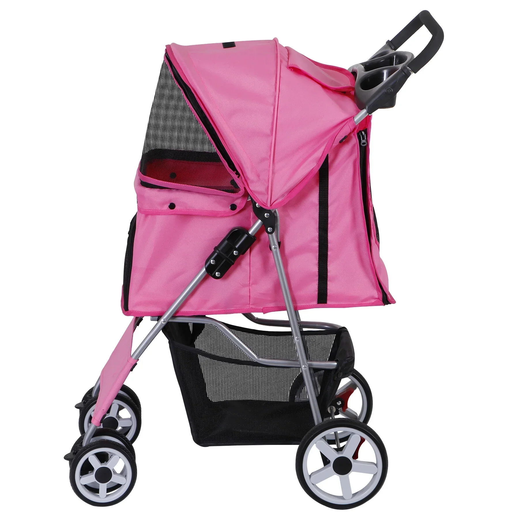 ZENY 4 Wheel Foldable Pet Stroller, Pink – 30 lbs