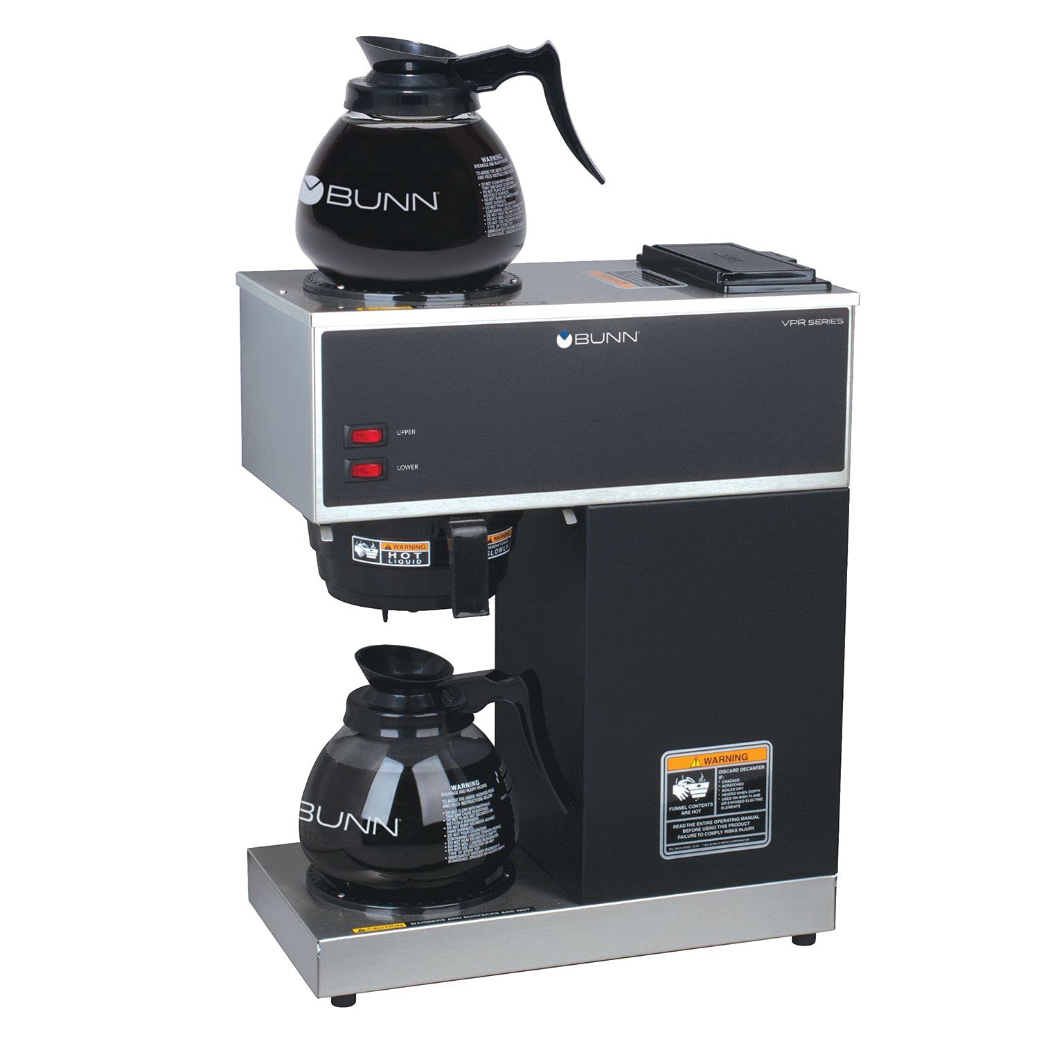 12-Cup Pourover Coffee Maker, Black, With Upper & Lower Warmers, 2 Glass Decanters – Commercial Use