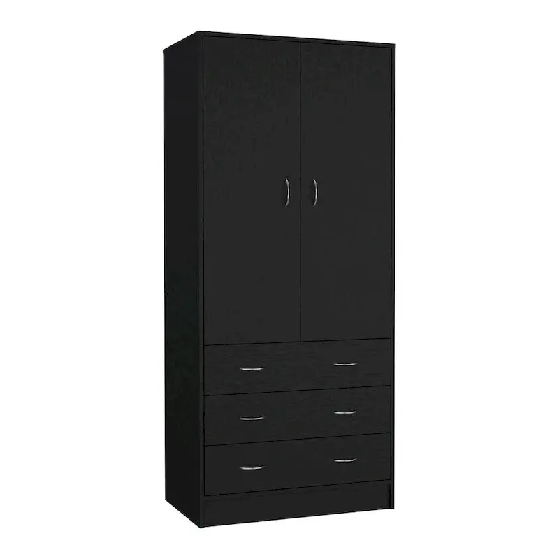 Devali Blue Double-Door Armoire Wardrobe Cabinet With Hanging Rod And Three Drawers – 19-Inch Wide