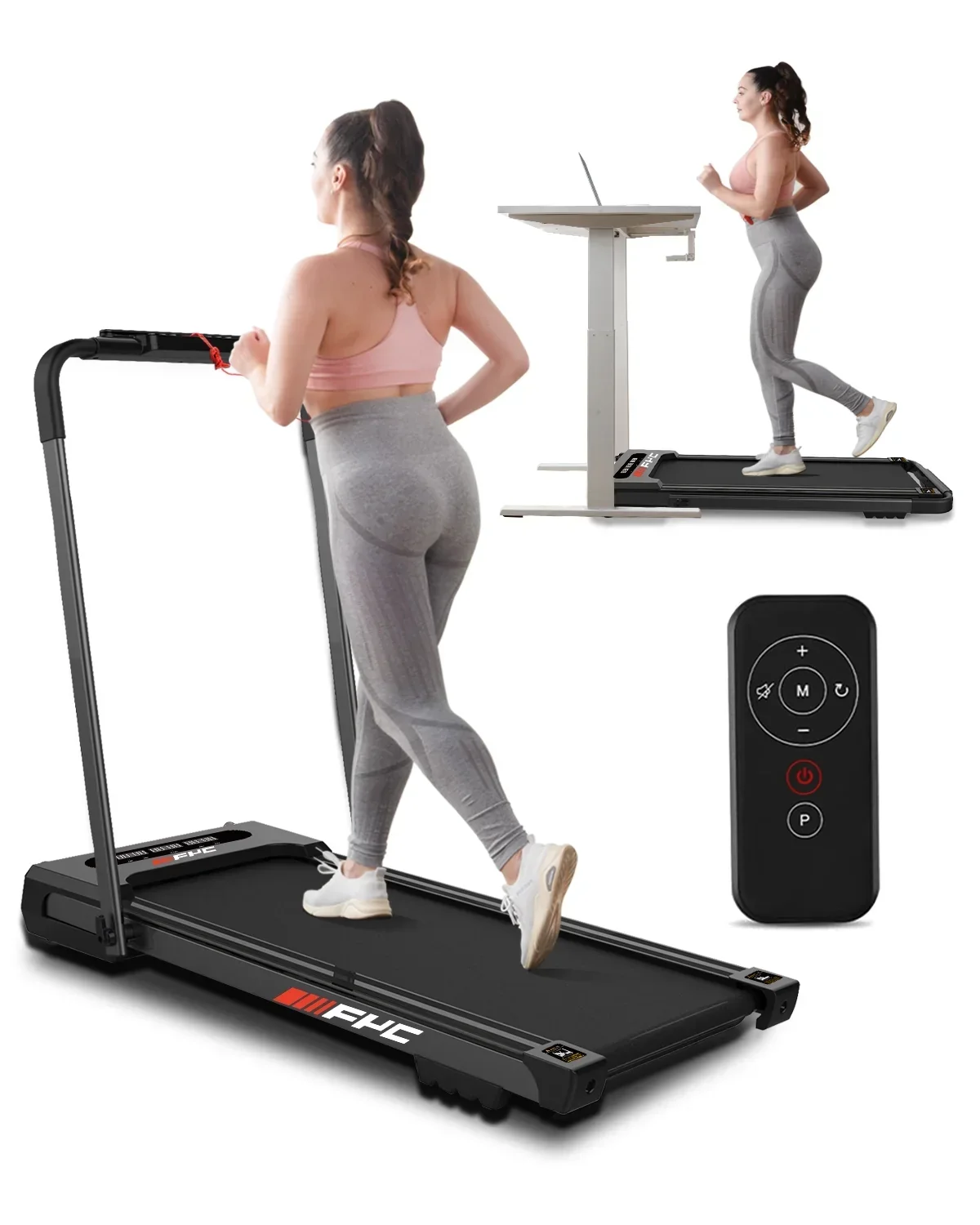 FYC 3.5HP 2-in-1 Foldable Under Desk Treadmill, 300 LBS Capacity, 15.8 x 41.3 in Belt – Black