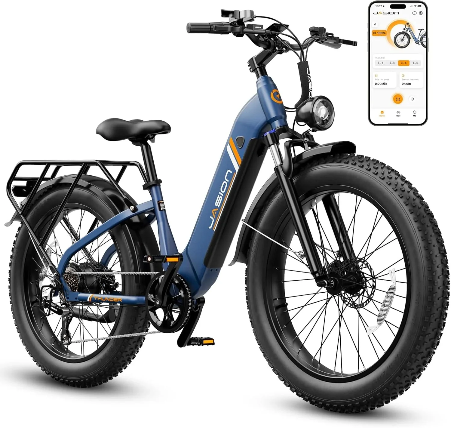 Jasion Electric Bike 1500W, 30+ MPH, 35-80 Miles, 26 in x 4 in Fat Tires – THUNDER