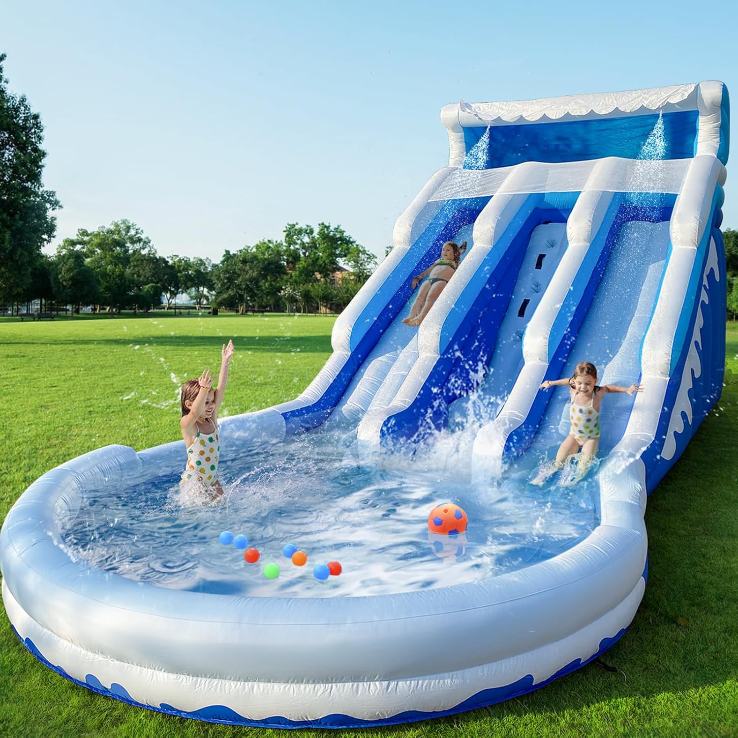 CHUNNIAN Inflatable Water Slide Bounce House 20.6×9.5×9.3 Ft Blue With Blower