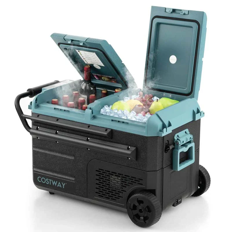 40-Quart Dual-Zone Portable Car Refrigerator Cooler Freezer With Wheels