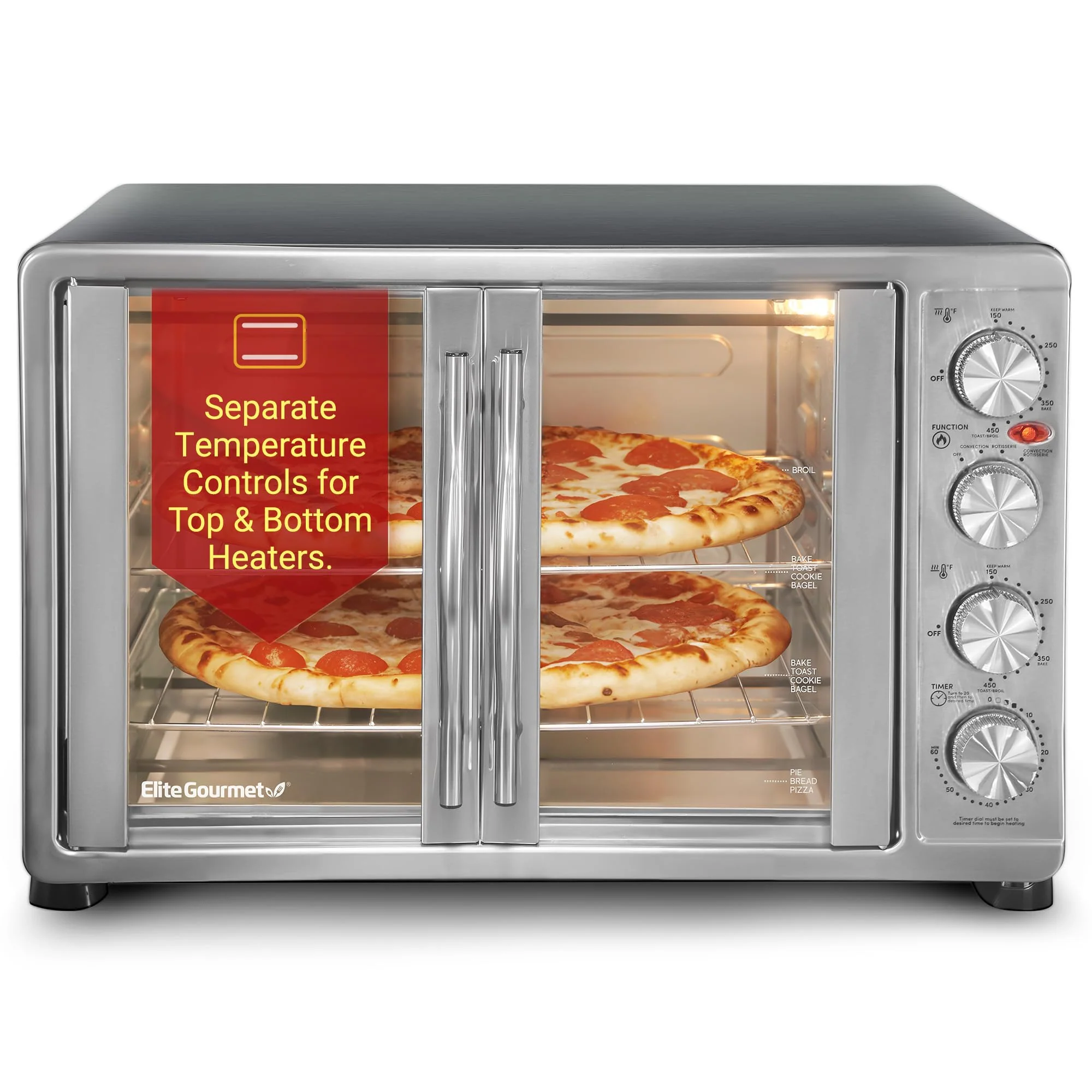 Elite Gourmet 47.5Qt 18-Slice Convection Oven – 4-Control Knobs