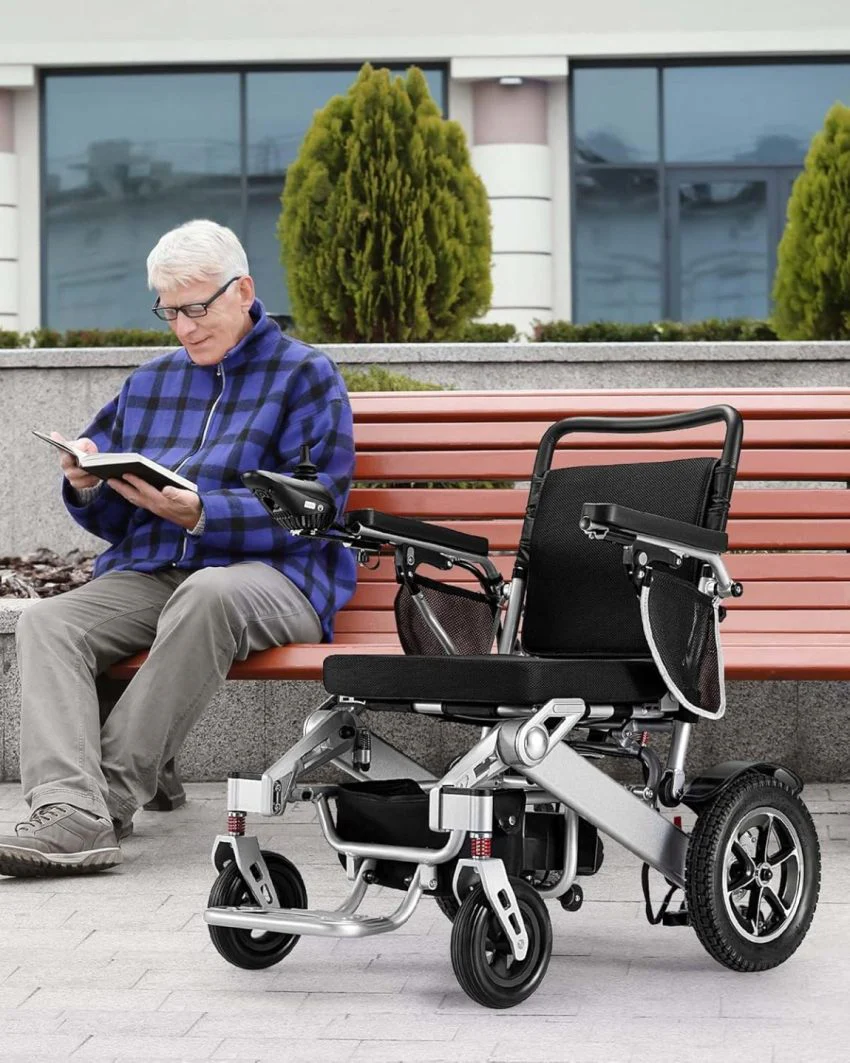 VERPAL Foldable Power Wheelchair, 25 Miles, 500W Dual Motors, 38in D x 25in W x 37in H – Silver Gray