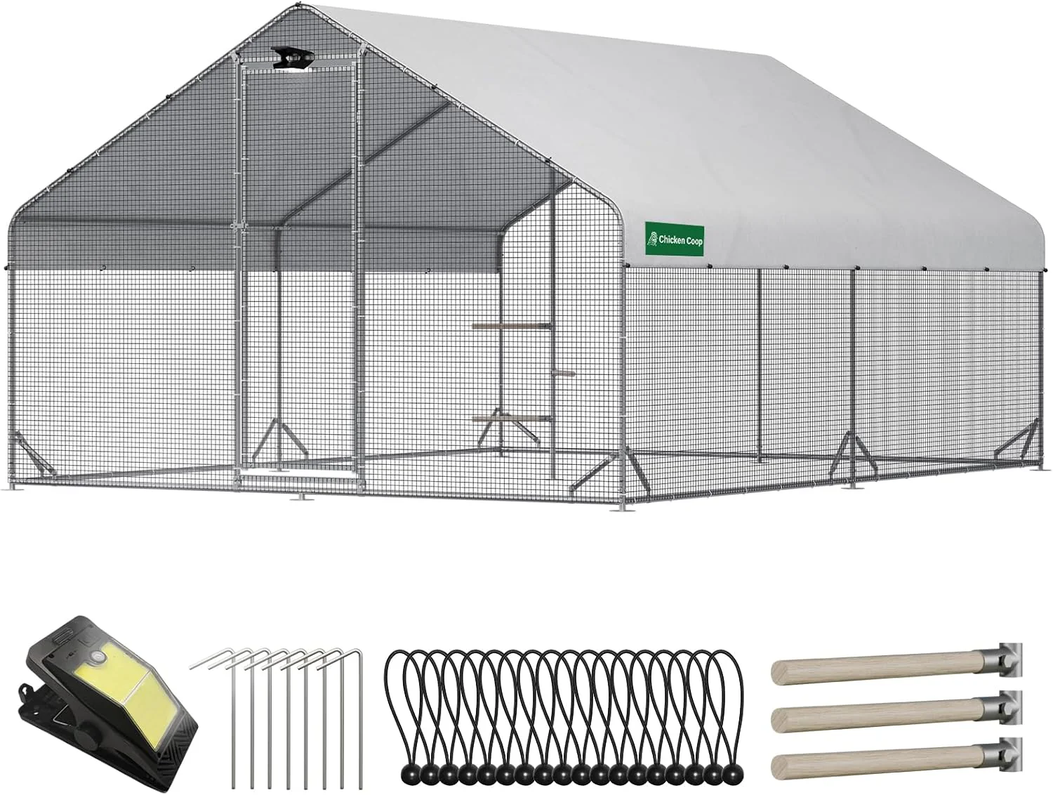 CHIKENCOOP Large Walk-In Metal Chicken Coop With Run, Solar Light And UV Cover – 2-Unit Coop