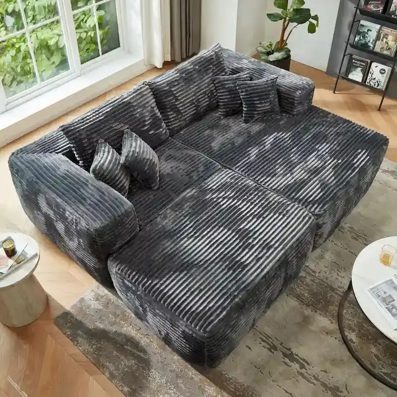 HOOOWOOO Plush L-Shaped Sectional Sofa With Detachable Ottoman – 80L*69.3W*35.4H*59D