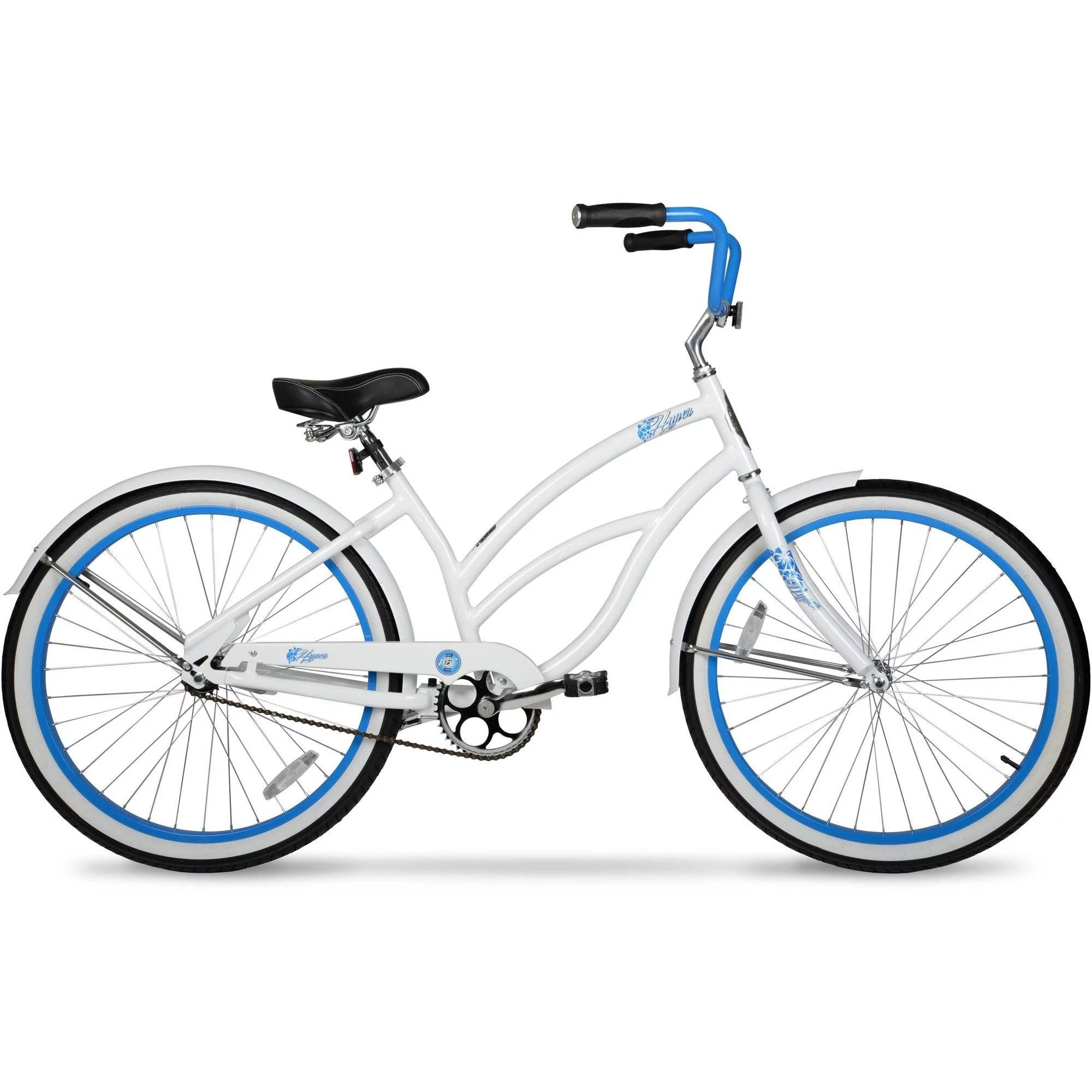 Women’s 26-Inch Beach Cruiser Bike, White With Blue Rim