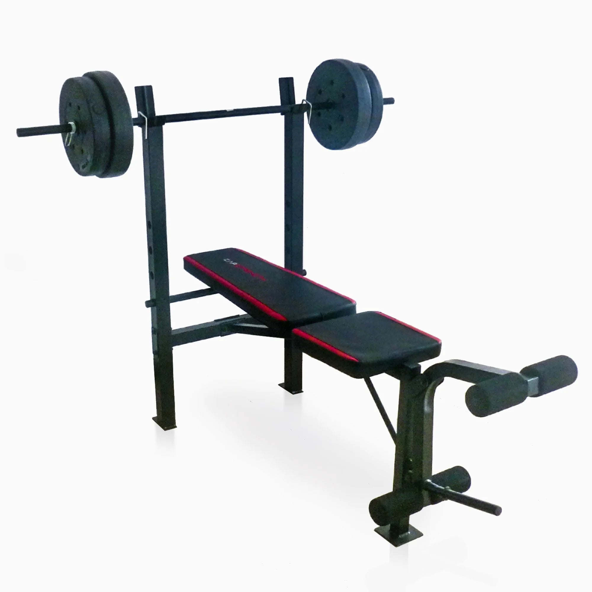 Adjustable Standard Weight Bench With Rack, Leg Extension And 90 lb Weight Set – 59 in L x 54.75 in W x 48 in H