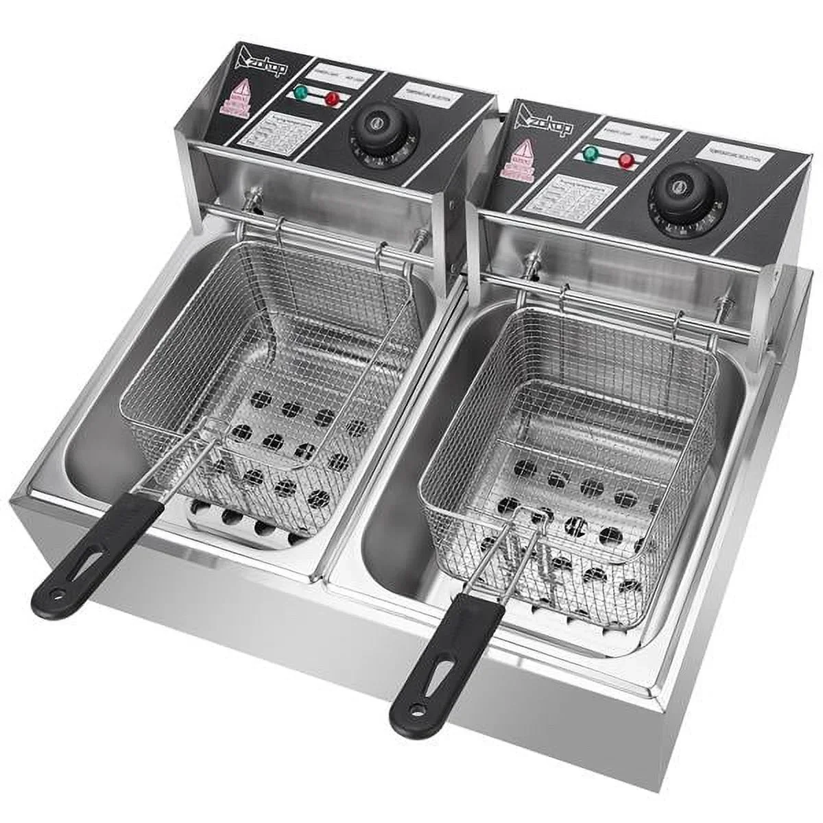 Stainless Steel Double-Cylinder Commercial Electric Deep Fryer, 12.7QT/12L, 5000W