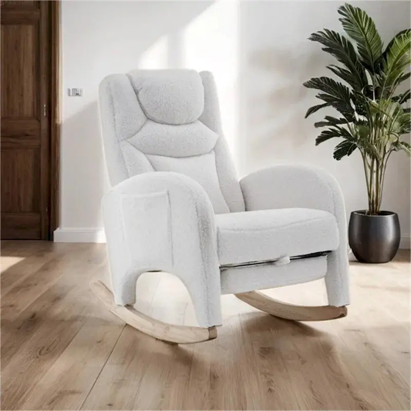 Ergonomic Fabric Nursery Rocking Chair With Adjustable Footrest And Gentle Recline – 37.6-49.2D 26W 39H