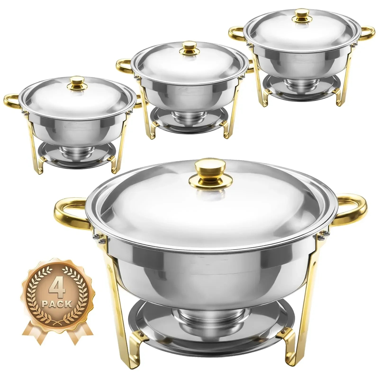 Chafing Dishes For Buffet 4 Pack, 6QT Round Stainless Steel – Gold And Silver