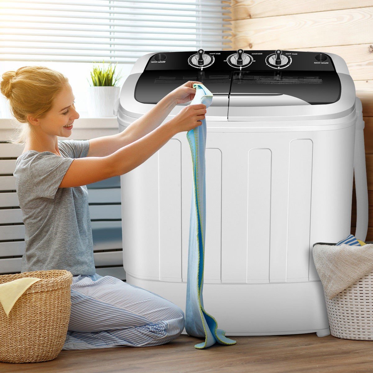 Portable Twin Tub Washer and Dryer Machine – 8 lbs Washing Capacity / 5 lbs Spinning Capacity