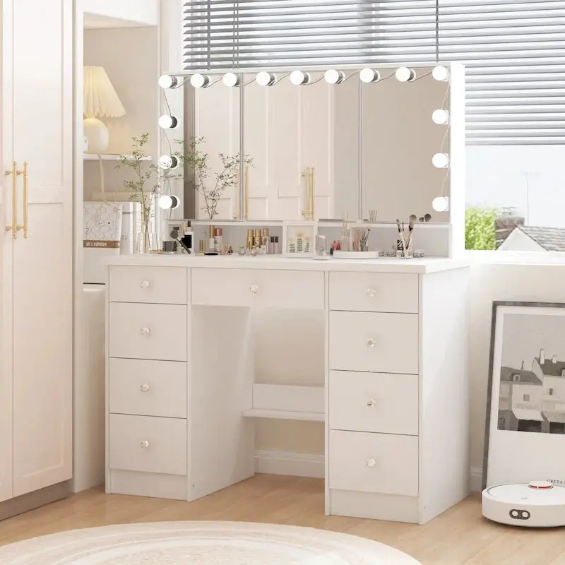 9-Drawer Makeup Vanity Station With LED Mirror – White Or Black
