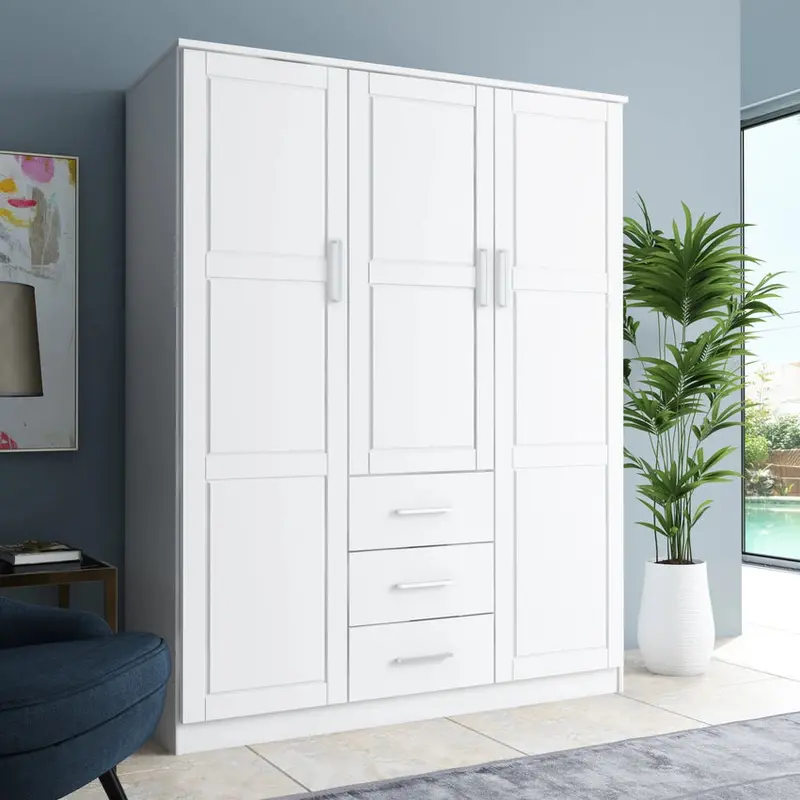 Palace Imports Solid Wood 3-Door Wardrobe Armoire, 56.25in W x 72in H x 20.75in D – Cosmo