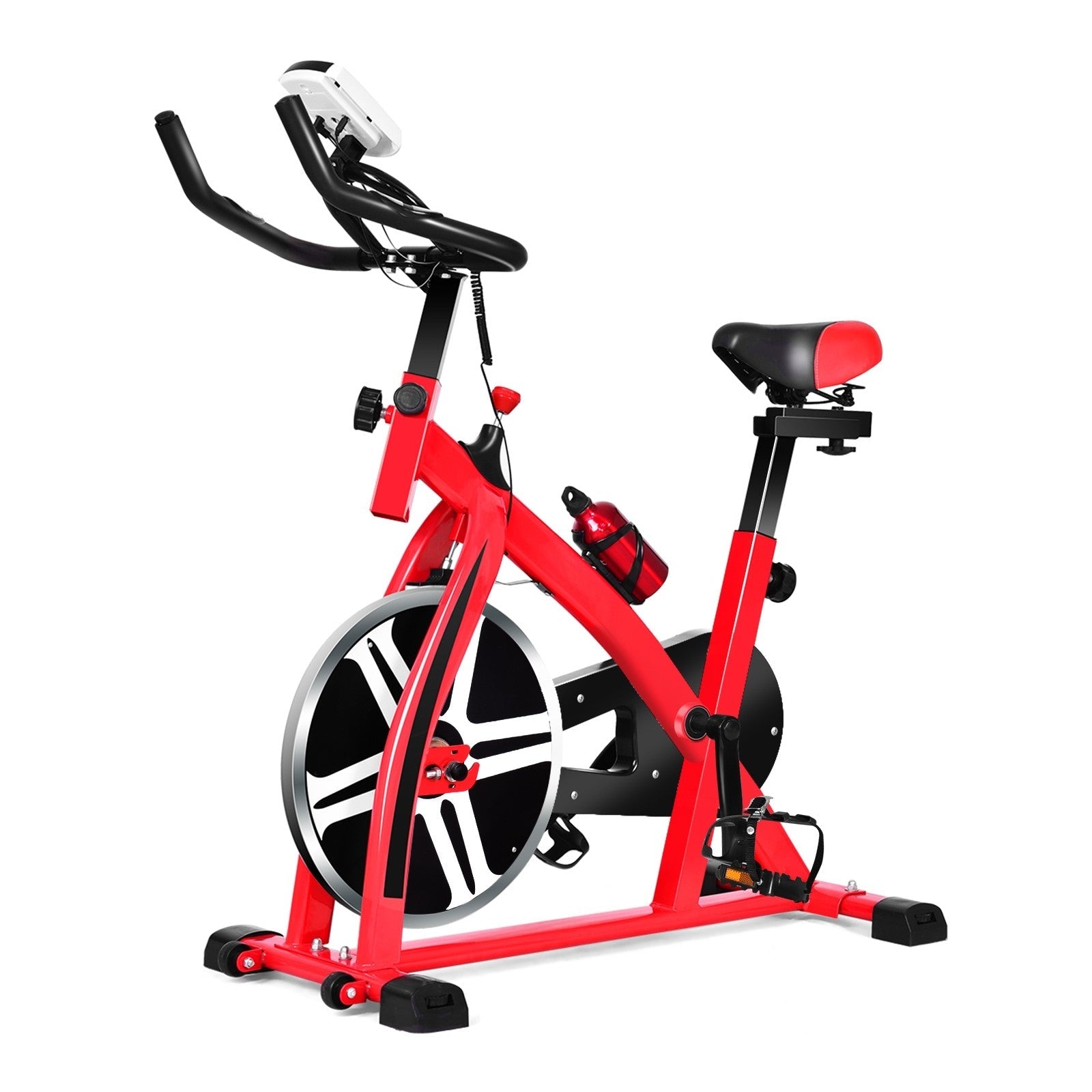 Indoor Cycling Bike With 22 lbs Flywheel, Black + Red – 40 in L x 19 in W x 43 in H