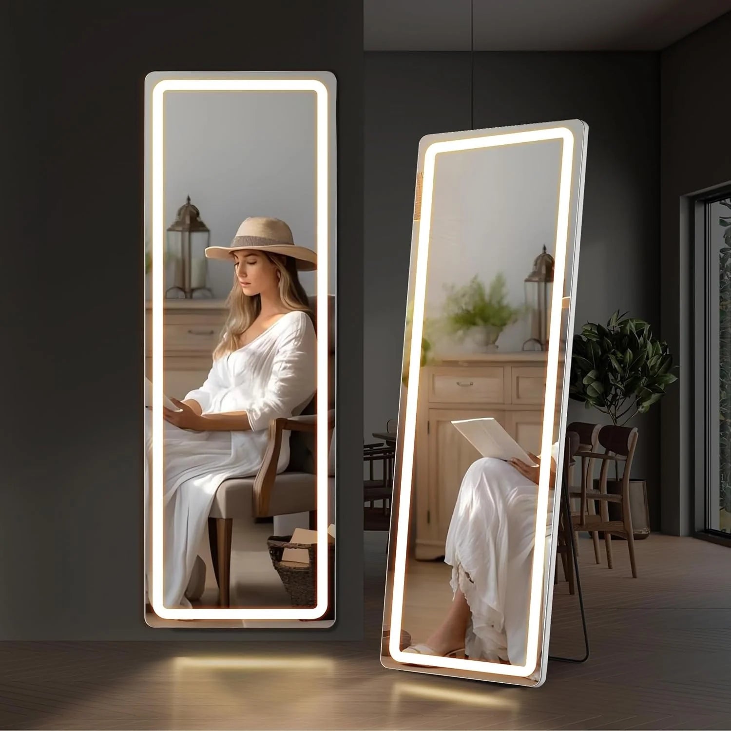 LED Full-Length Floor Mirror With Stand, 64 x 21 Inch