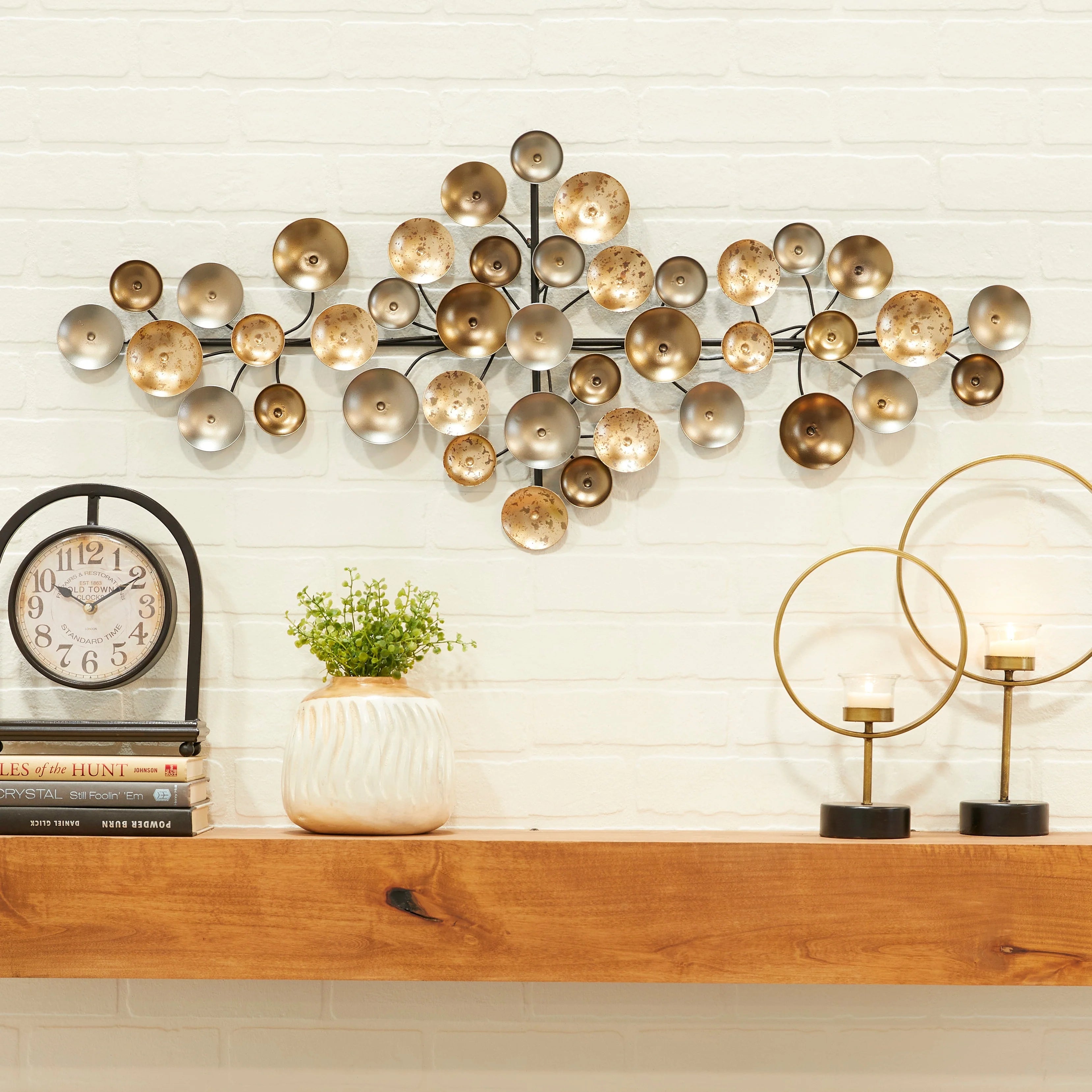 Gold Metal Plate Wall Decor With Textured Pattern – 38.5in L x 1.8in W x 16.5in H