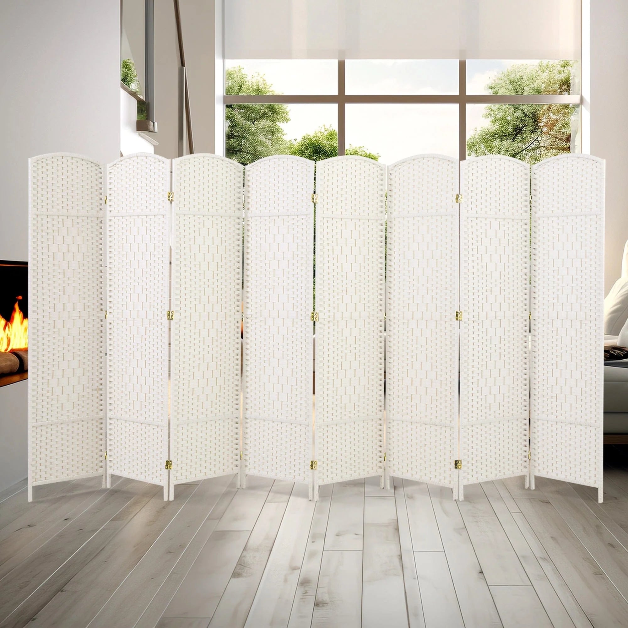 Freestanding Folding Woven Fiber Room Divider Privacy Screen – 6 Ft Tall