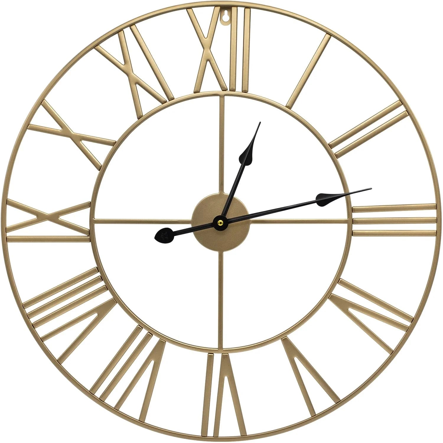 24 Inch Round Black Powder-Coated Metal Wall Clock With Gold-Tone Hands