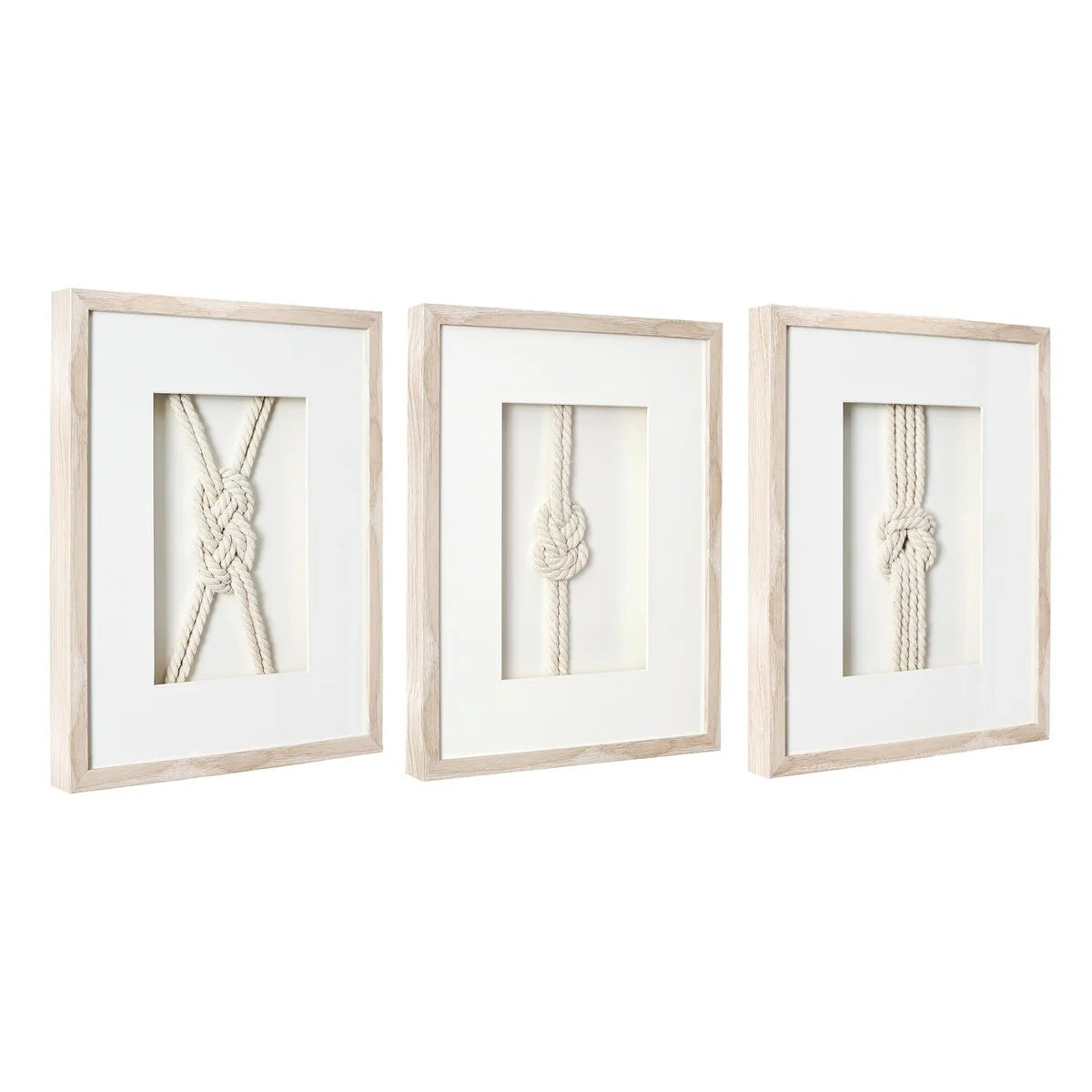 3-Piece Framed Nautical Knots Wall Decor Set, Natural Finish – 14in H x 11in L x 1.25in D