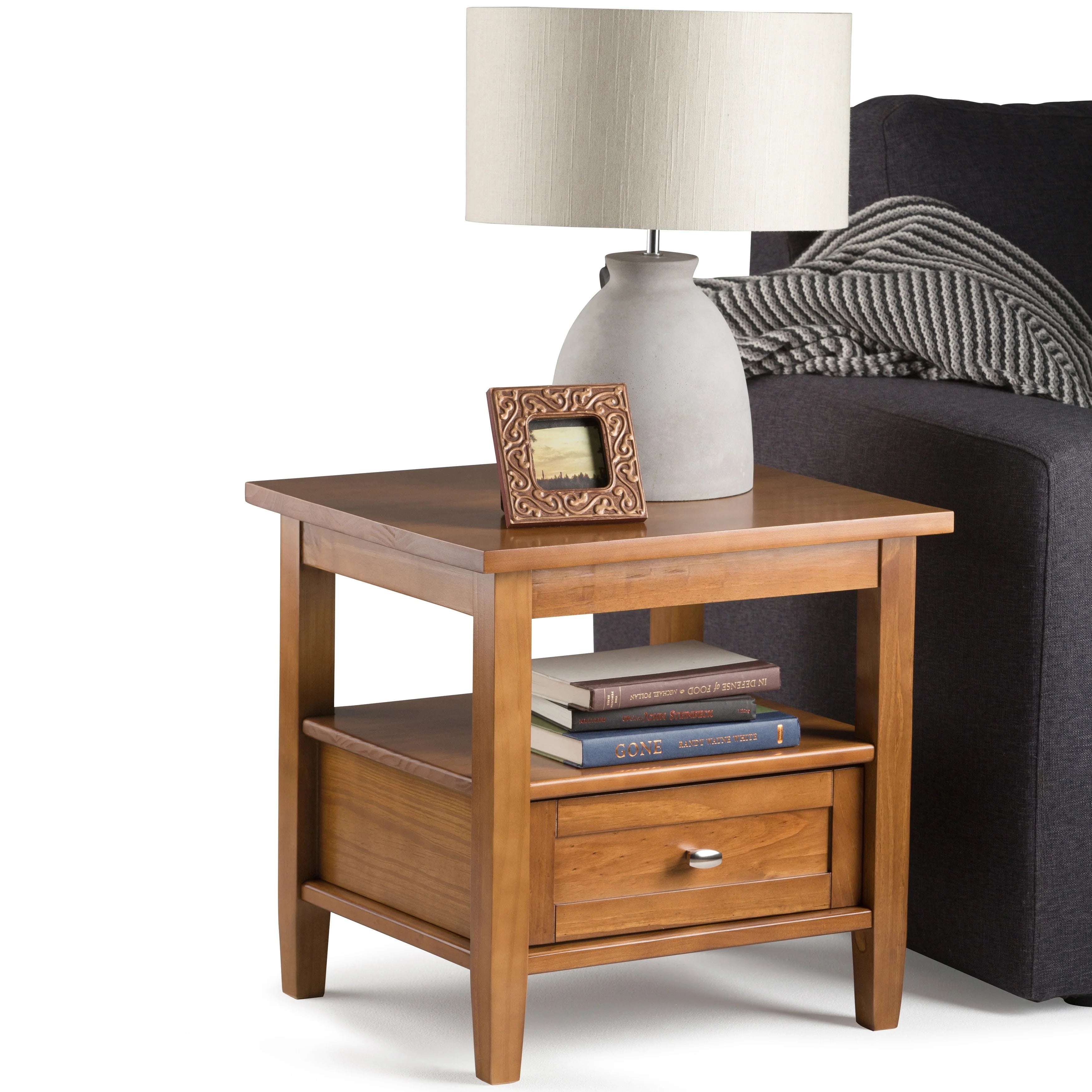 Solid Wood Rectangle End Table With Drawer And Shelf, 18.1in D x 20in W x 19.5in H – Norfolk
