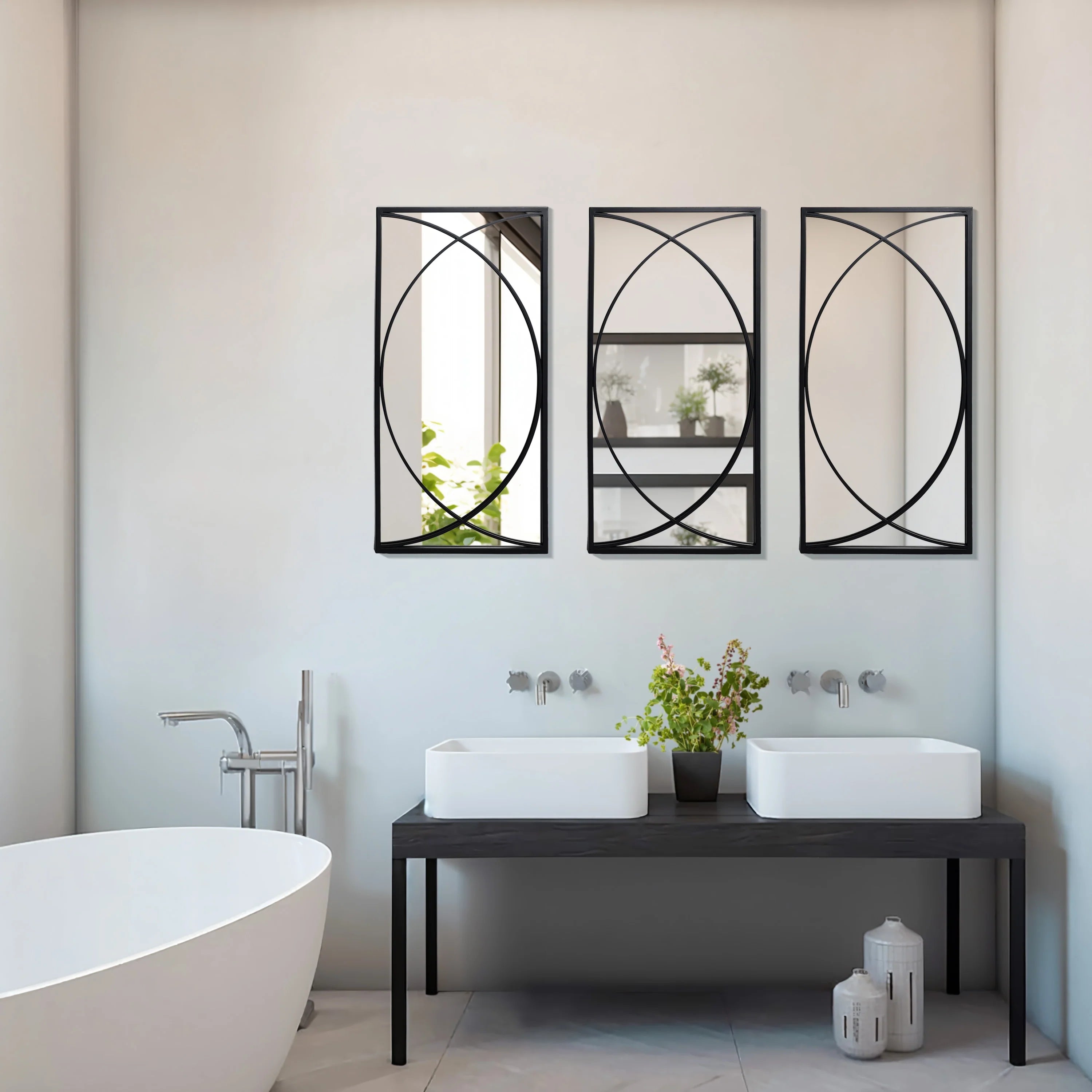 3-Piece Black Metal Rectangular Wall Mirror Set, 31.9″ H x 15.75″ W x 0.75″ D