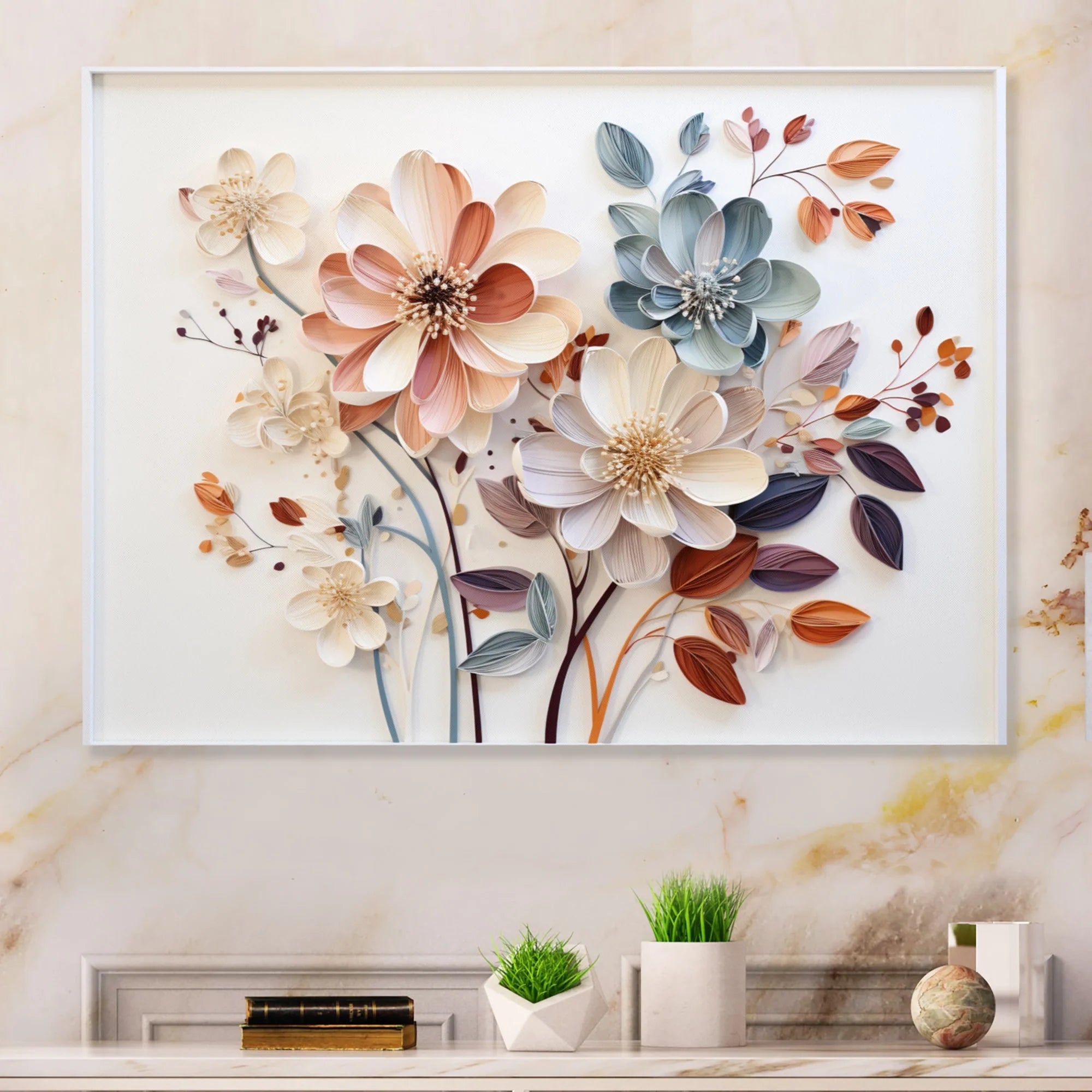 White Botanical Collage Metal Wall Art – Abstract Floral