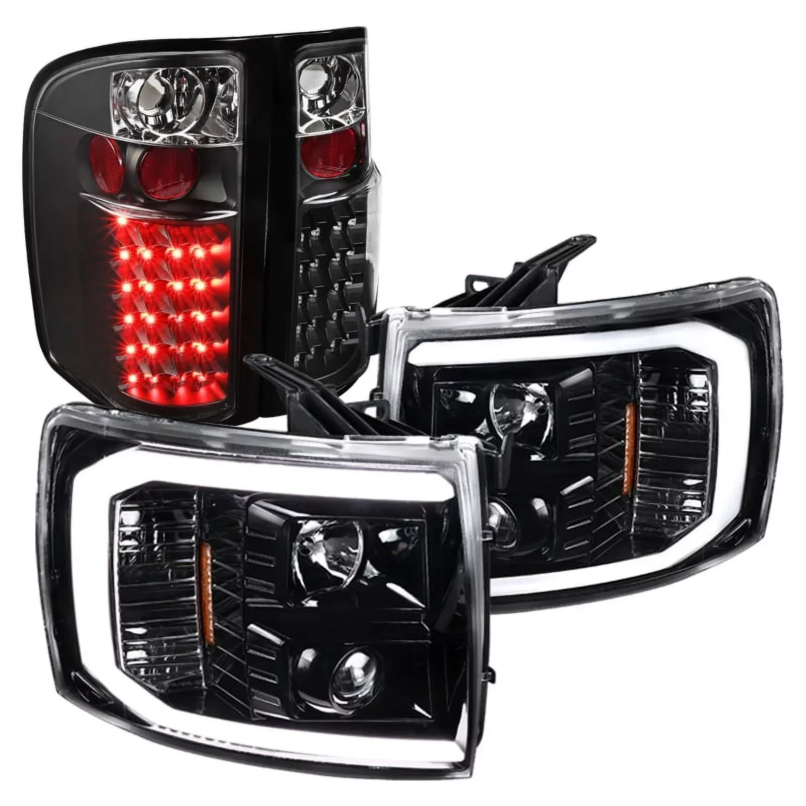 Spec-D Tuning LED Light Bar Projector Headlights And Altezza Style LED Tail Lights, Jet Black Housing, Clear Lens – Chevrolet Silverado