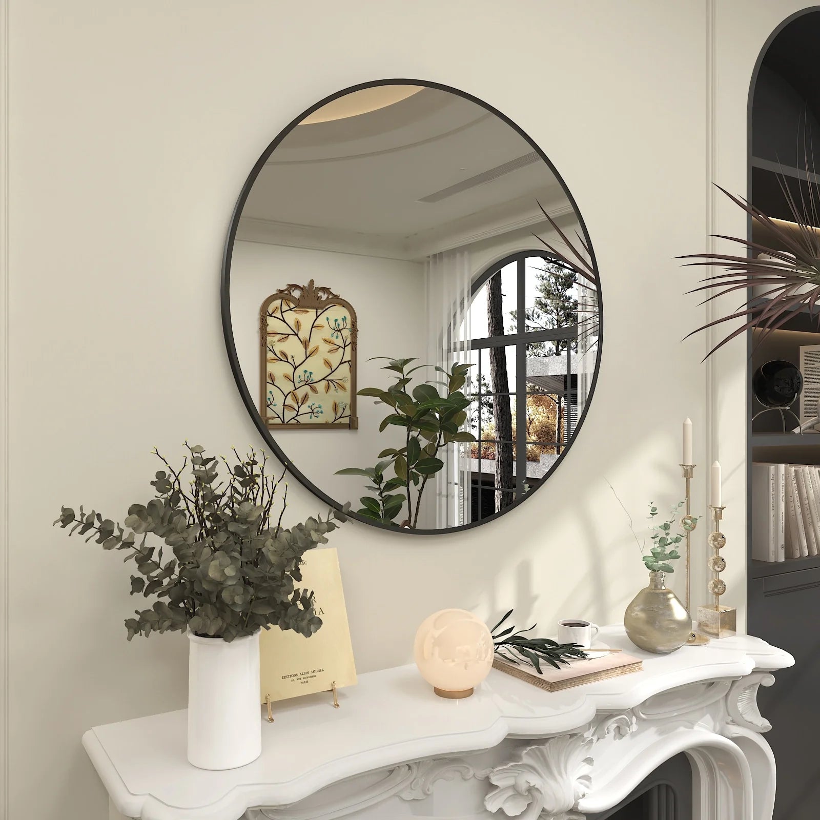 Round Metal Black Frame Bathroom Vanity Mirror – Wall Mounted