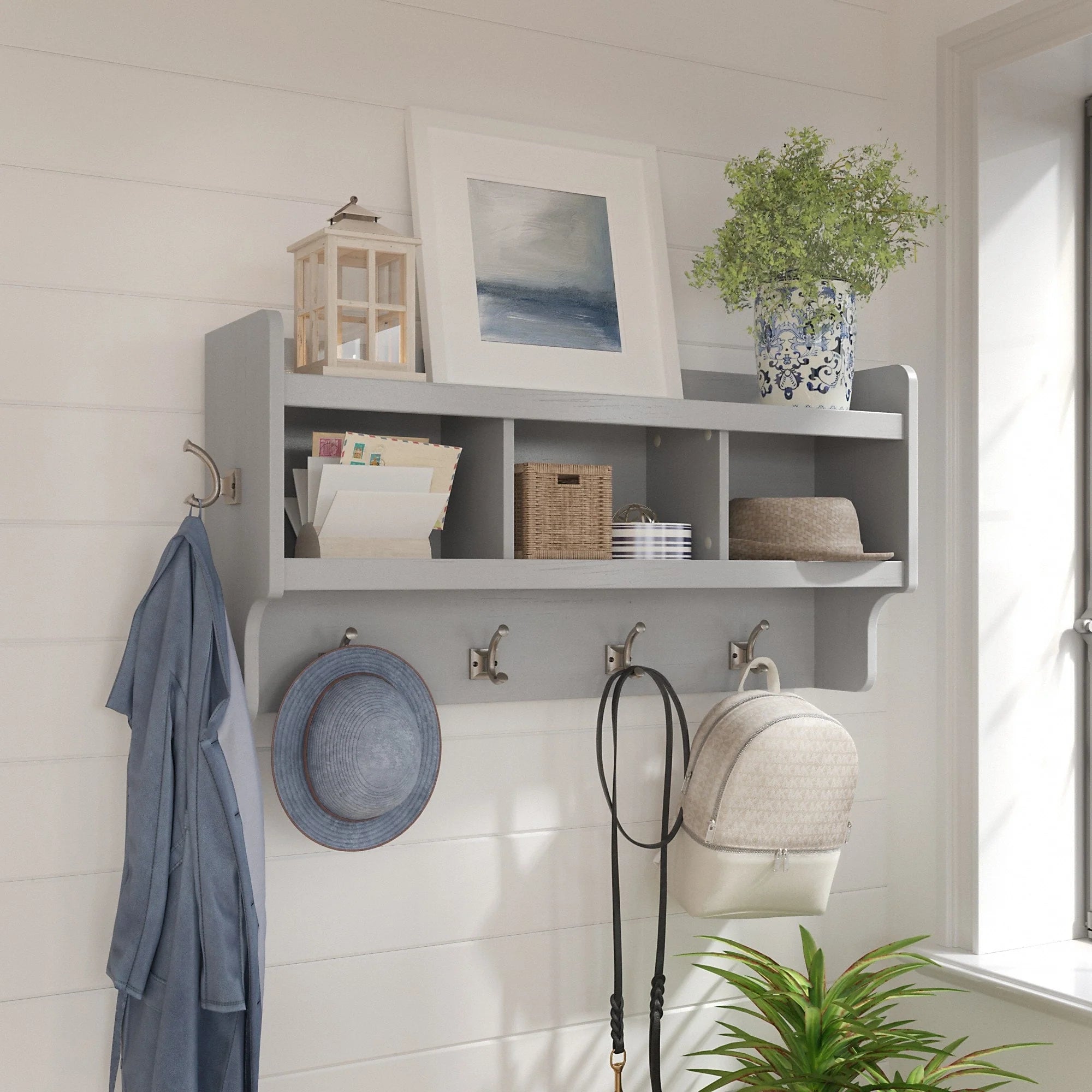 40 Inch Wall Mounted Coat Rack With Shelf and Cubbies