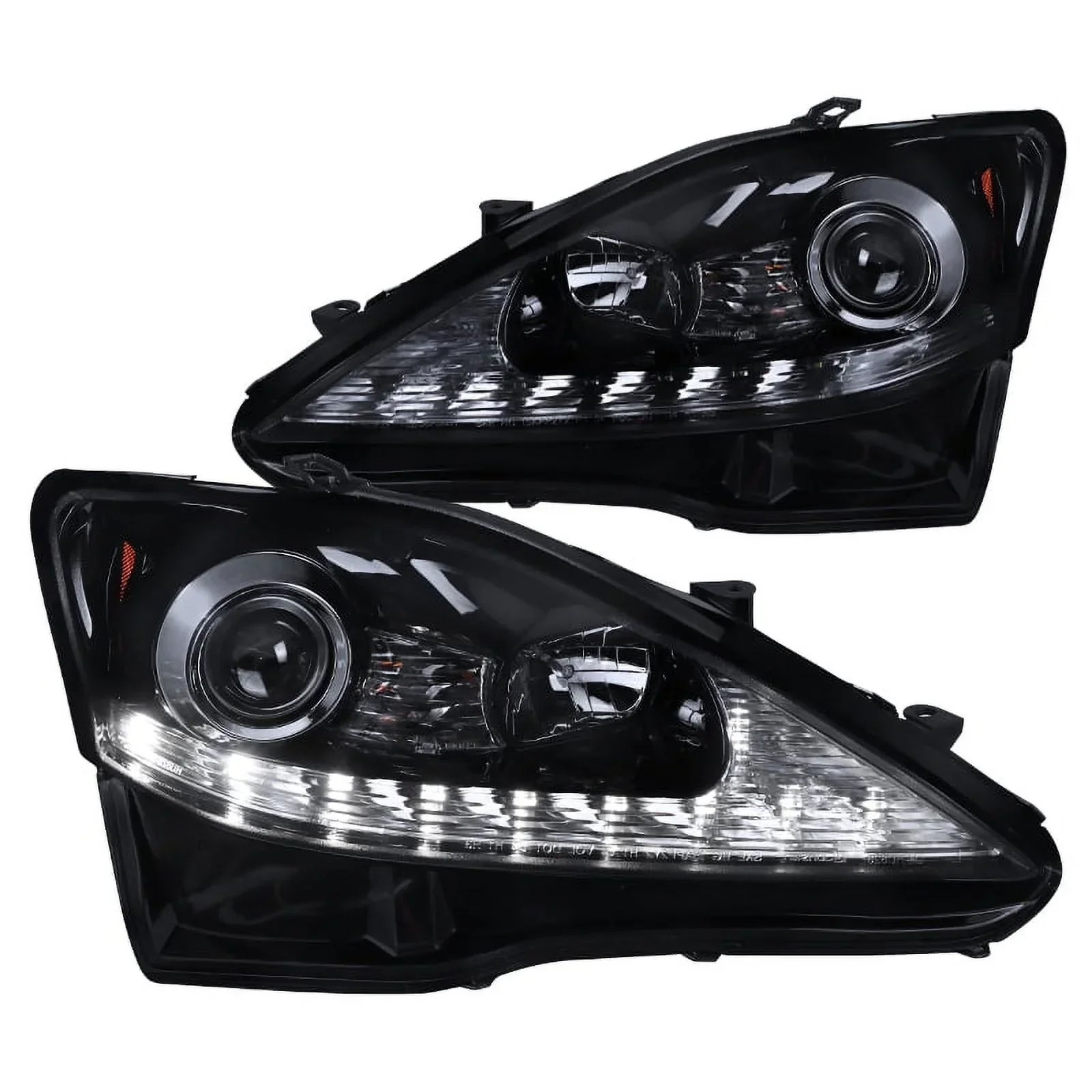 Spec-D Tuning Glossy Black Smoke Projector Headlights Sequential LED For 2006-2009 IS250 – Left + Right Pair