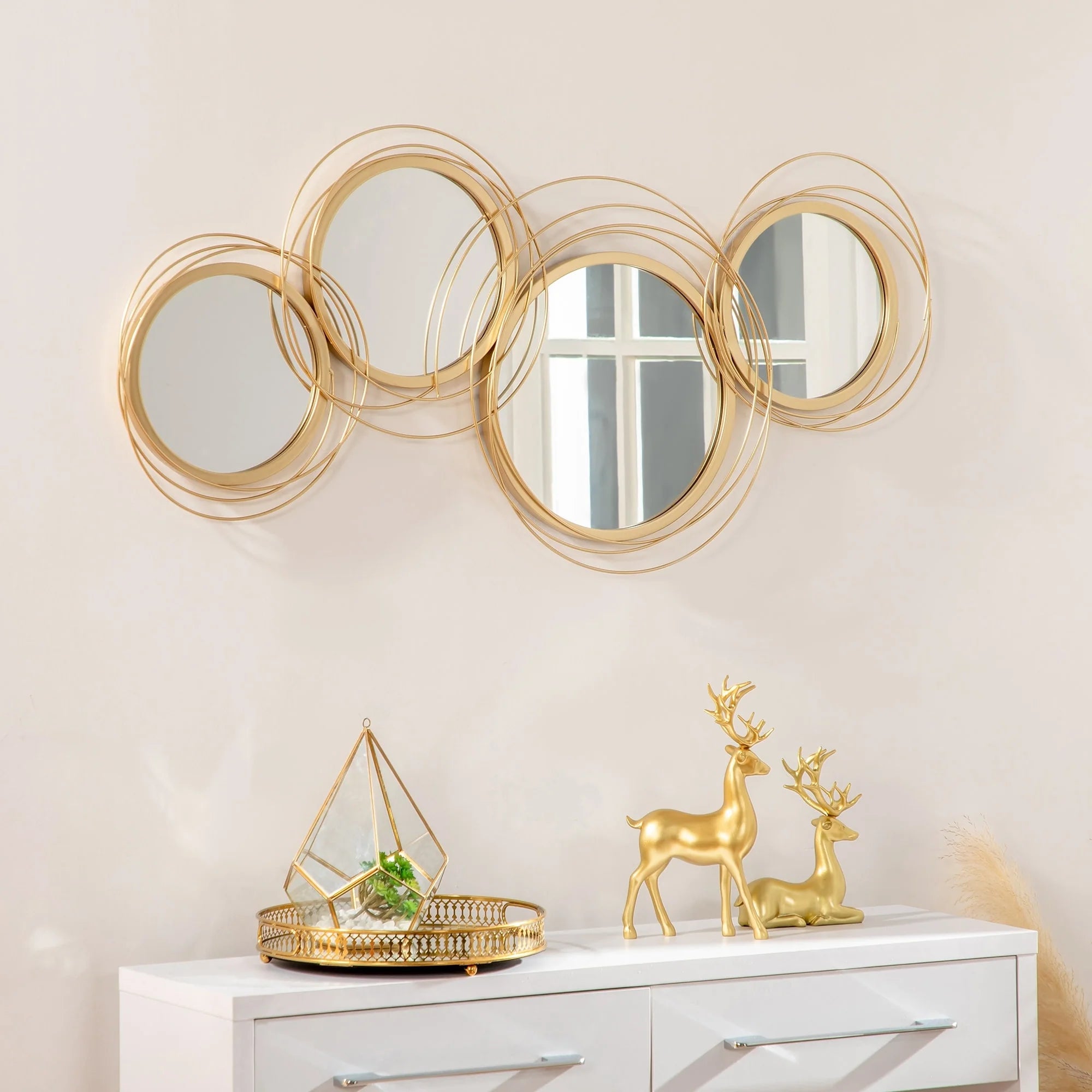 Gold Metal Circular Wall Art With Mirror Accents – 42.25in W x 22in H