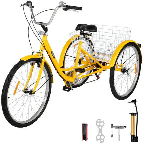 Adult Tricycle 26 in 7 Speed 3 Wheel Bike With Basket – Yellow