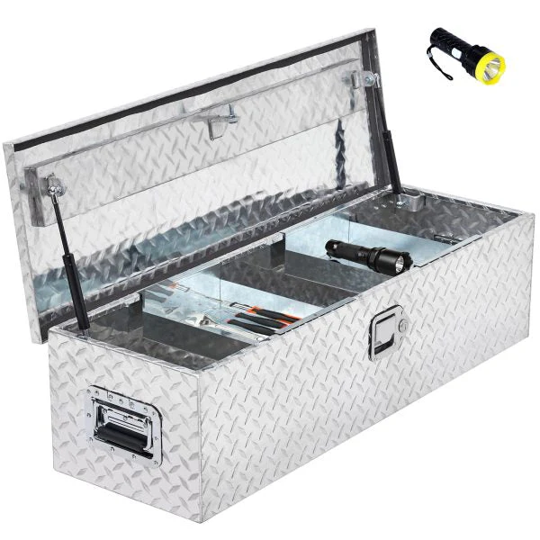 48 Inch Aluminum Diamond Plate Truck Bed Tool Box With Shelf – Silver