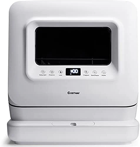 COSTWAY Portable Countertop Dishwasher, 7.5L Water Tank, White – 10015-CYFP