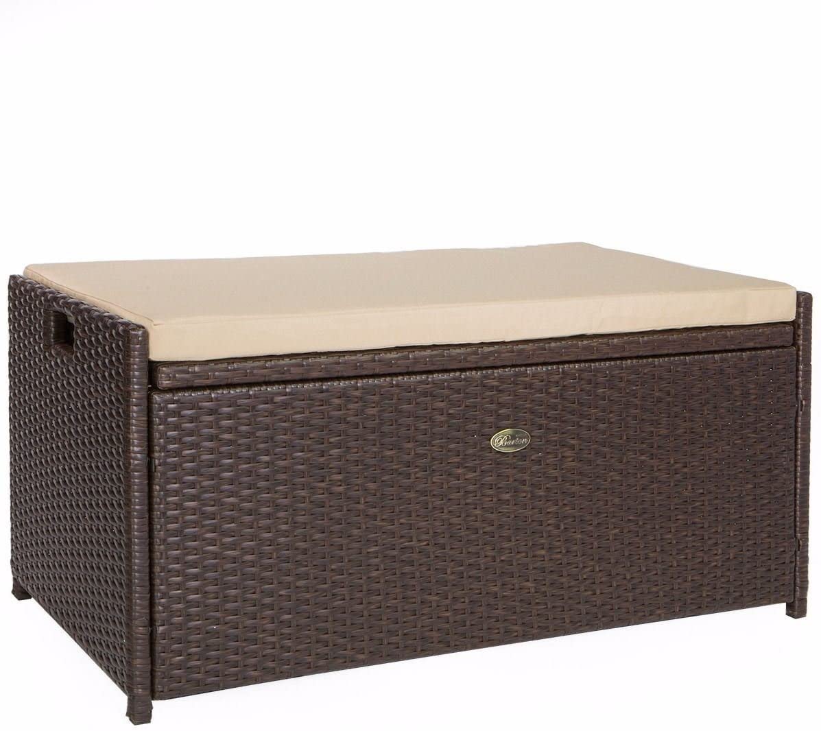 Barton Rattan Style Outdoor Storage Bench, 60-Gallon, Brown – With Seat Cushion