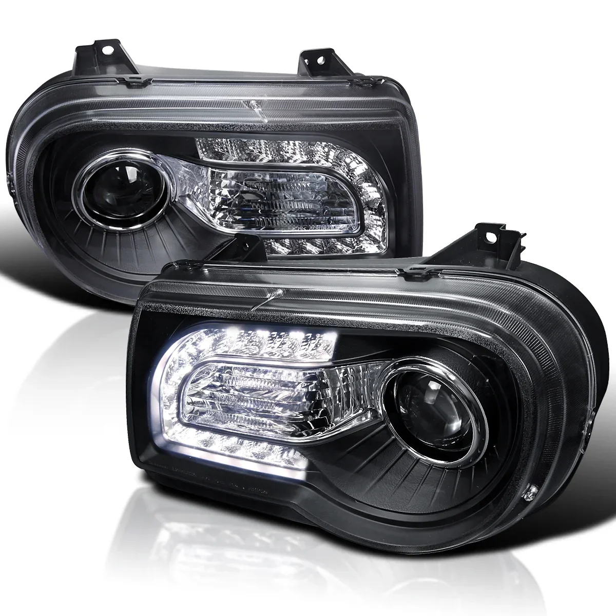 Spec-D Tuning Black LED Strip Projector Headlight Assembly Pair – 2005-2010 Chrysler 300C AWD HEMI SRT-8